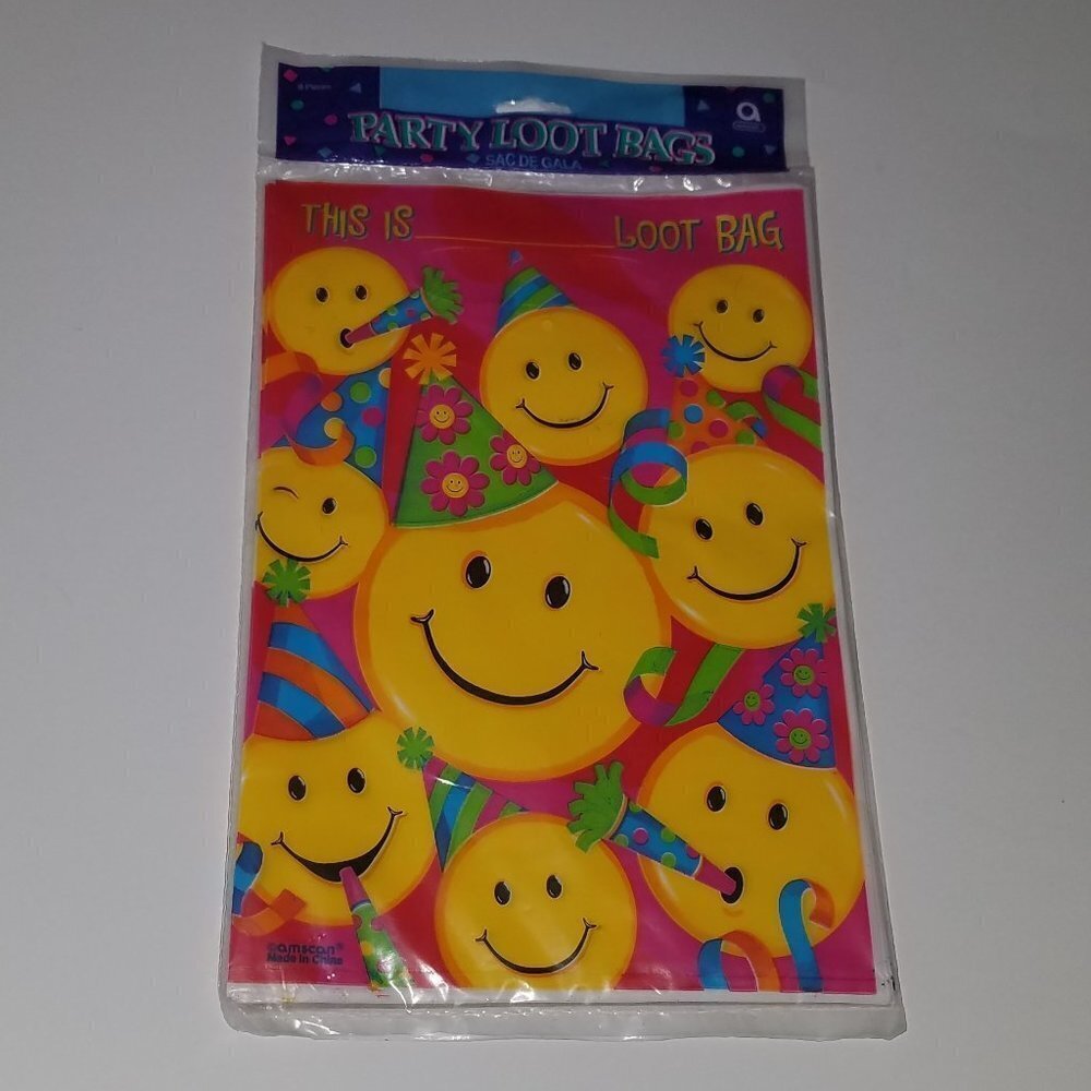 NEW Emoji Smiley Face Party Favor Loot Treat Bags (8 pack) Amscan Birthday
